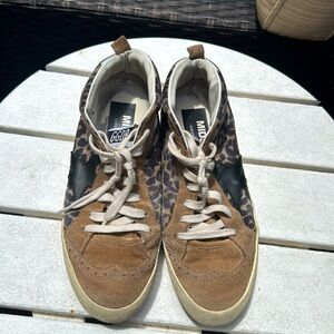 Golden Goose Tan/Leopard Print Suede Midstar Sneakers Women's Size EU 37/US Sz 7